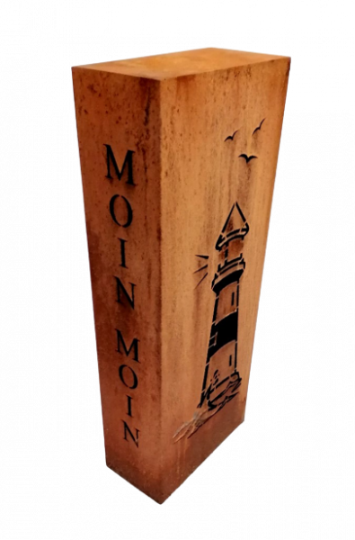 Säule Quader Moin Moin mit Leuchtturm